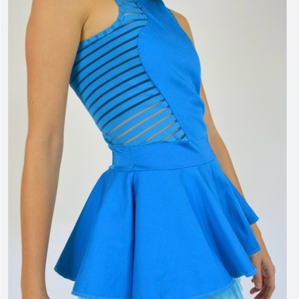 Kelle Dance Costume, twill dress w/mesh stripe bodice sides.
